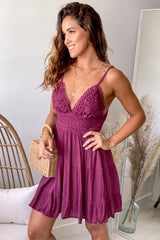 Dark Berry Short Dress With Crochet Top