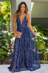 Navy Maxi Dress With Sequins