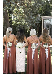 Simple Criss Cross Straps Back Dusty Rose Bridesmaid Dress