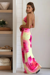 Yellow And Pink Floral Halter Maxi Dress