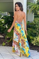 Multi Color Ruffled Maxi Dress With Slit