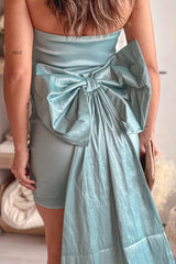 Seafoam Short Dress With Bow Detail