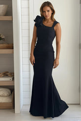 Black Layered Ruffled One Shoulder Maxi Dress