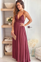 Red Brown Maxi Dress With Tie Back