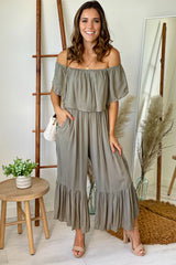 Olive Off Shoulder Jumpsuit