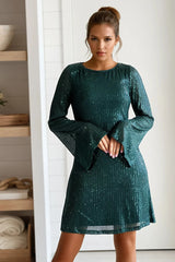 Hunter Green Tie Back Neck Sequin Mini Dress