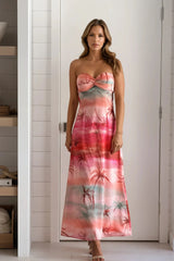 Coral Printed Cowl Back Midi Dress