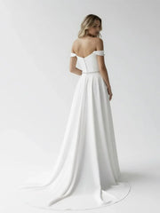 A Line Off the Shoulder Beaded Wedding Dress