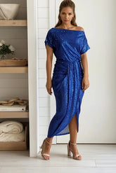 Royal Blue One Shoulder Sequin Dress