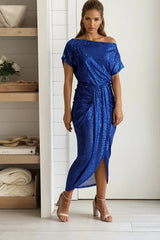 Royal Blue One Shoulder Sequin Dress