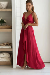 Burgundy Satin Maxi Dress