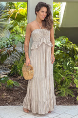Taupe Printed Ruffled Maxi Dress