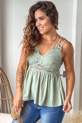 Sage Lace Top with Criss Cross Back