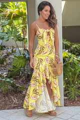 Yellow Printed Knot High Low Dress