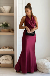 Cherry Draped Backless Maxi Dress