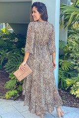 Leopard Front Tie Ruffled High Low Dress