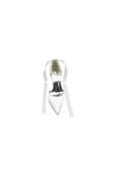 Pearl Ribbon Pointed Toe Ankle Strap Chunky Heel