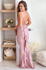 Mauve Glitter Maxi Dress With Bow Detail