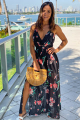Black Floral Maxi Dress With Slit