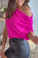 Magenta Side Ruched One Shoulder Top