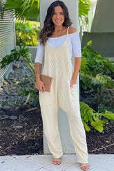Ecru Ribbed Jumpsuit With Pockets