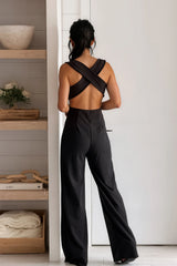 Black Criss Cross Back Wide Leg Jumpsuit