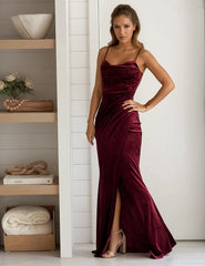Burgundy Velvet Pleated Wrap Maxi Dress