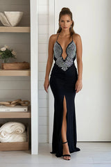 Black Rhinestone Embellished Maxi Dress