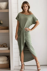 Olive Off Shoulder Ruched Dress