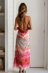 Coral Printed Cowl Back Midi Dress
