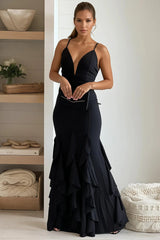 Black Maxi Dress With Ruffled Mermaid Bottom