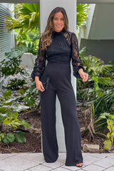Black Jumpsuit With Lace Top And Open Back