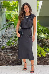 Black Satin Midi Dress