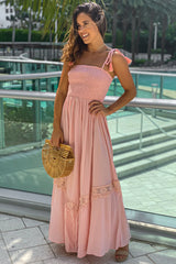 Blush Smocked Top Maxi Dress With Crochet Detail
