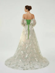 A Line Light Green Sweetheart Pearl Wedding Dress