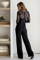 Black Lace Top Knit Jumpsuit