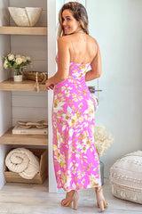 Pink And Yellow Floral Dress With Slit