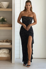 Black Lace Ruffle Maxi Dress