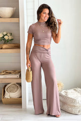 Mocha Crop Top And Pants Set