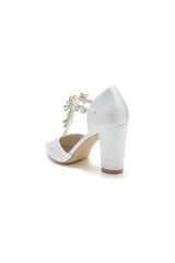 Chic Rhinestone Pointed Toe Ankle Strap Buckle Chunky Heel