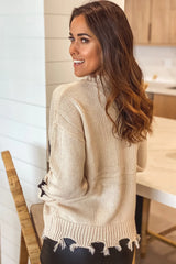 Pearled Ivory Distressed Sweater With Star Print