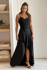 Black Ruffled High Low Maxi Dress