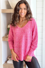 Candy Pink V Neck Knit Sweater