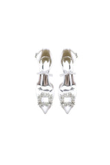 White Satin Pump with Crystal Embellished Cross Strap