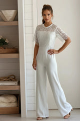 Off White Lace Top Short Sleeve Jumpsuit