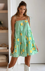Green Lemon Striped Mini Dress