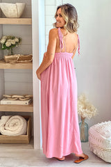 Rose V Neck Maternity Maxi Dress with Pockets
