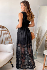 Black Lace One Shoulder Maxi Dress