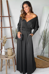 Black Maxi Dress With Dolman Sleeves And Pockets