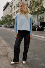 Sierra Lace Trim Blouse in Light Blue FINAL SALE